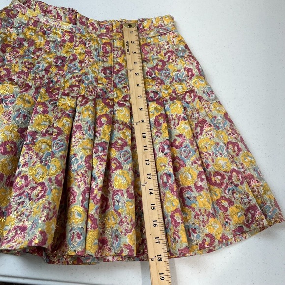 Zac Posen Skirt Women 9 Brocade Floral Metallic Pleated Skirt Multicolor Preppy - Picture 9 of 11